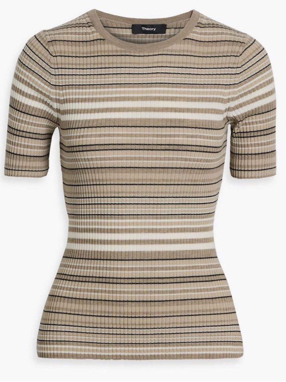 Theory Striped Short Sleeve Ribbed Knit Top